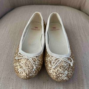 CrewCuts Size K11 Gold Sparkly Glitter Kids Ballet Flats